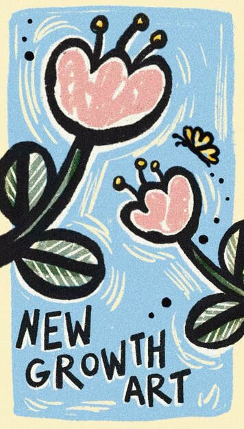 New Growth Art — hand-lettered logo with blooms and leaves